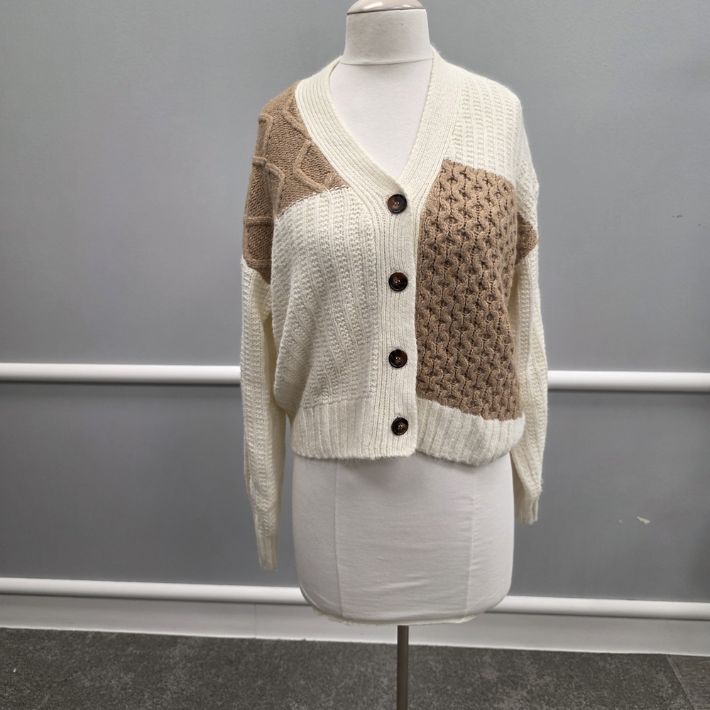 99 Jane Street Women's Colorblock Cardigan - Cream and Tan
